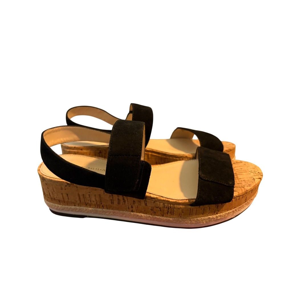Pelle Moda Black Suede Platform Sandals Women's Size 10 Wedge Cork Comfort Vacay